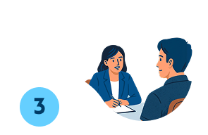 Illustration de la troisième étape du processus de recrutement chez SOS Oxygène : l'entretien individuel pour échanger sur le projet professionnel du candidat.